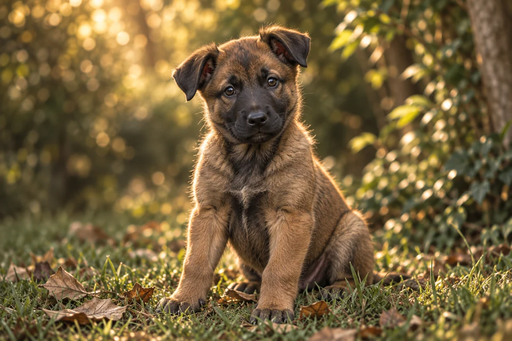 Imagen ilustrativa de un cachorro de Pastor Belga Malinois en un jardín